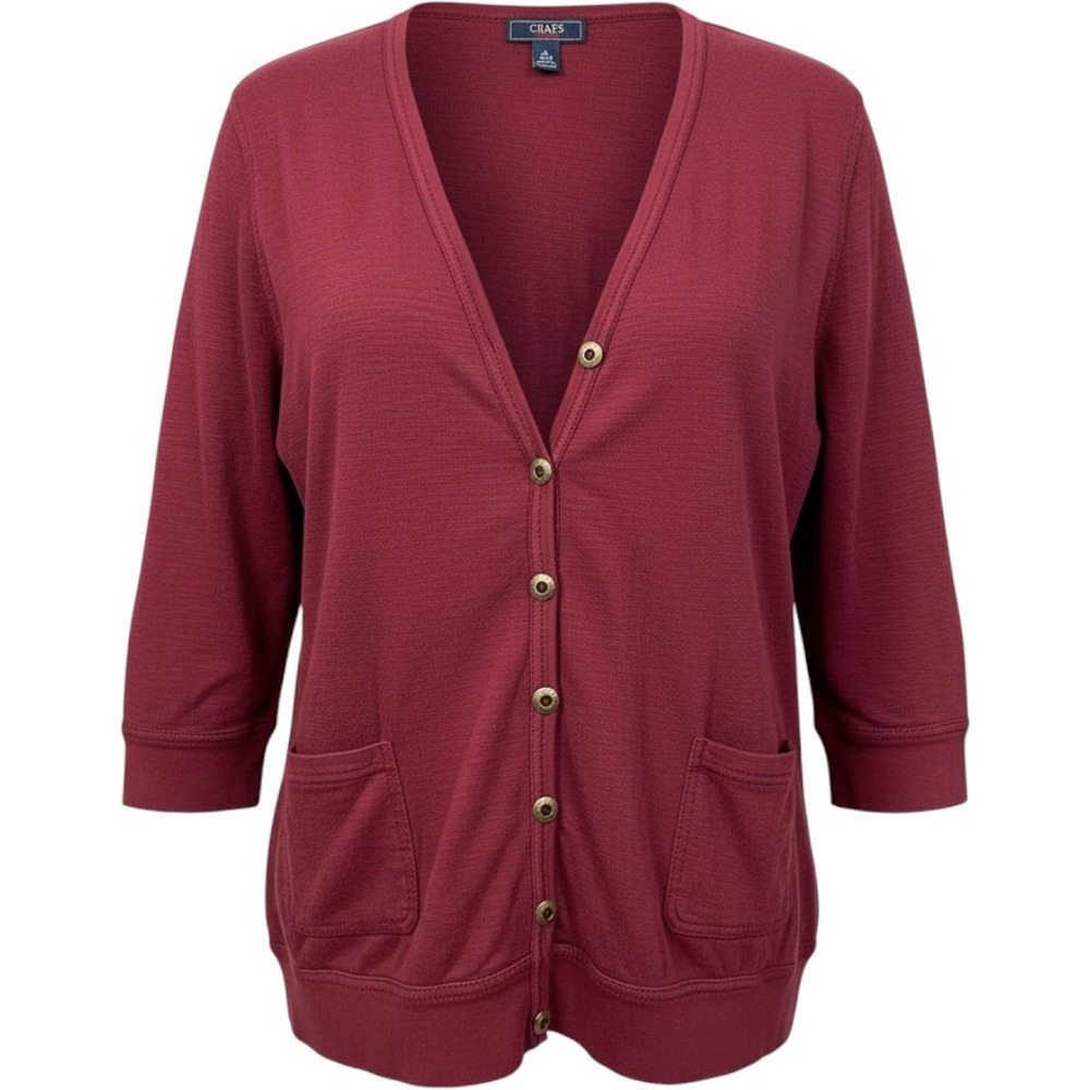 Chaps Denim Womens Cardigan Sweater 2X Cotton Slub Knit Button 3/4 Sleeve